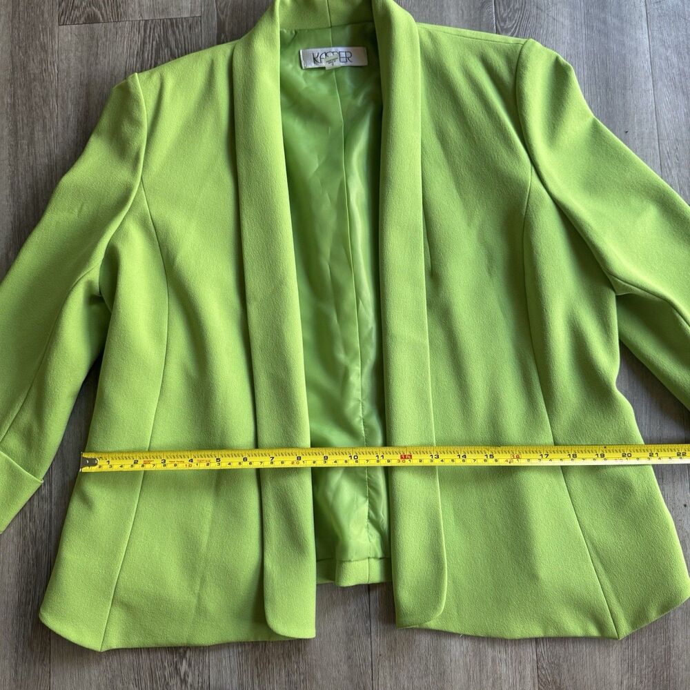 Kasper Women Blazer Shawl Collar Open Front Green Career Jacket 3/4 Sleeves - Picture 6 of 10